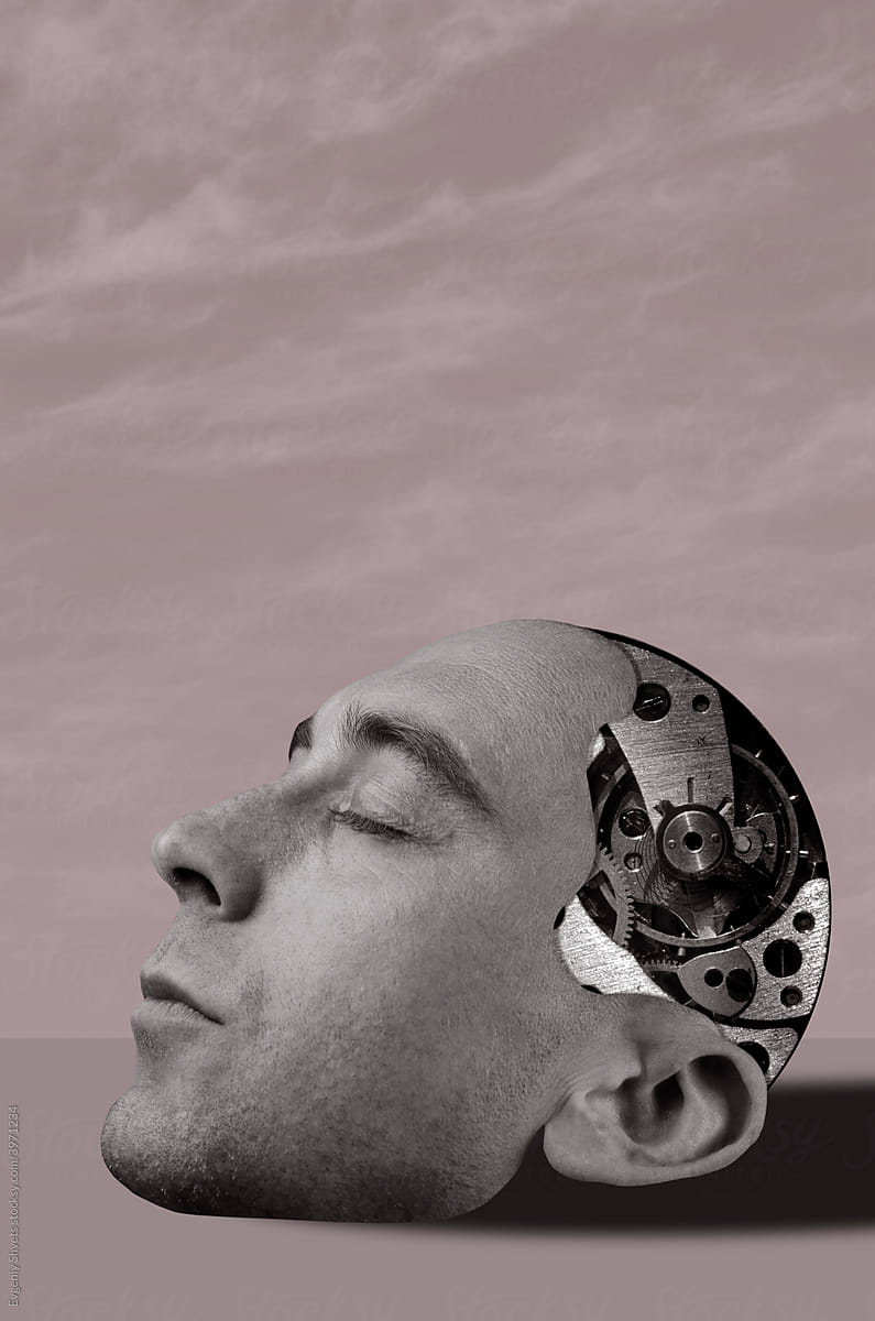 Head Of A Man With A Clock Mechanism Inside