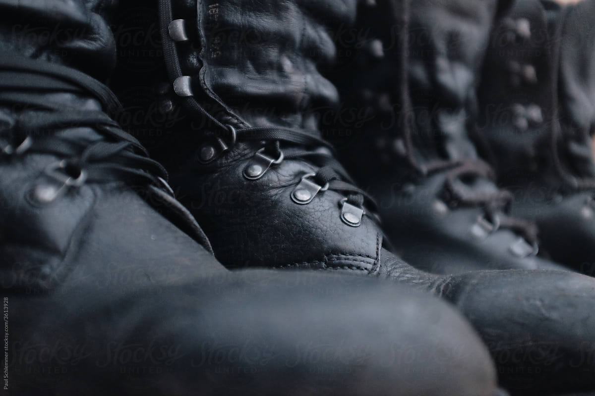 black leather combat boots