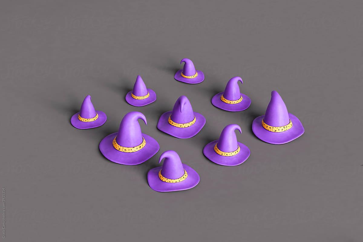purple witch hat on dark grey background