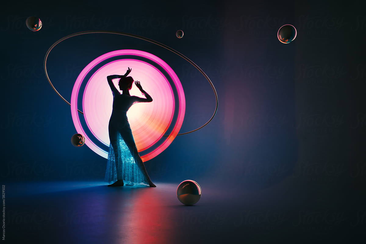 Silhouette of a woman on light painting