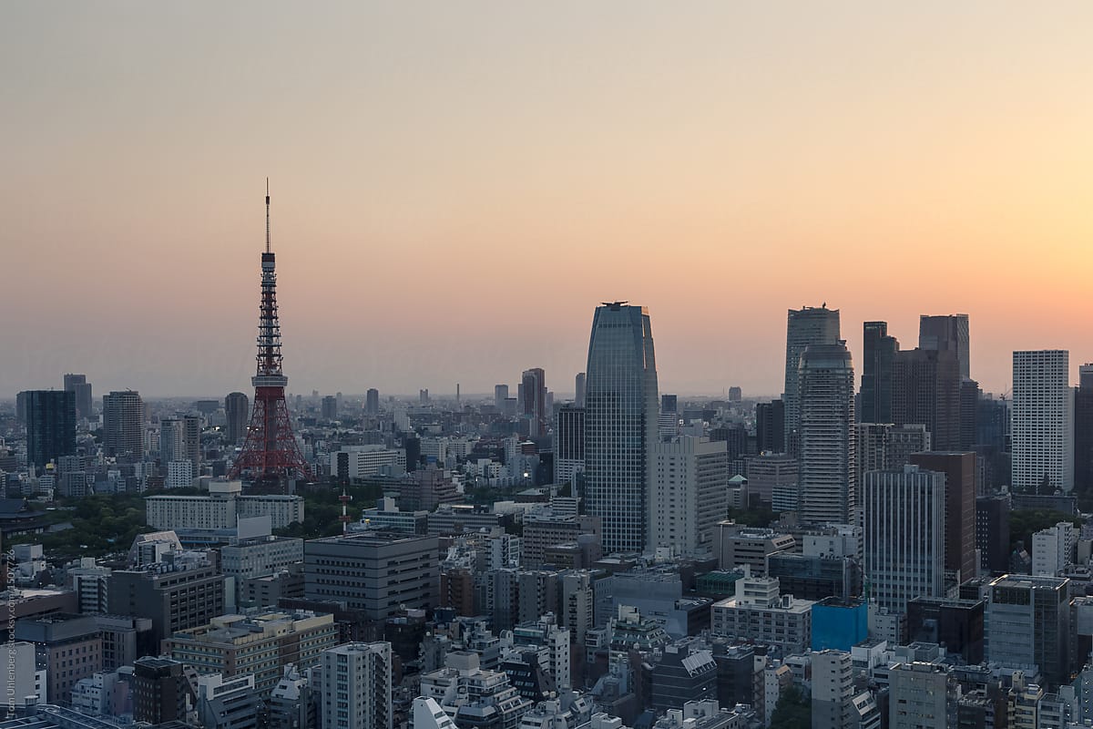 Tokyo, Japan - Hazy Sunset over the City Skyline