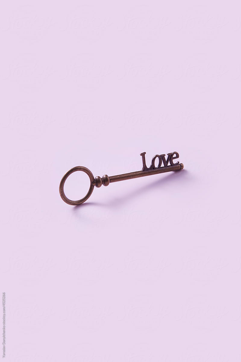 Retro styled golden key with word love
