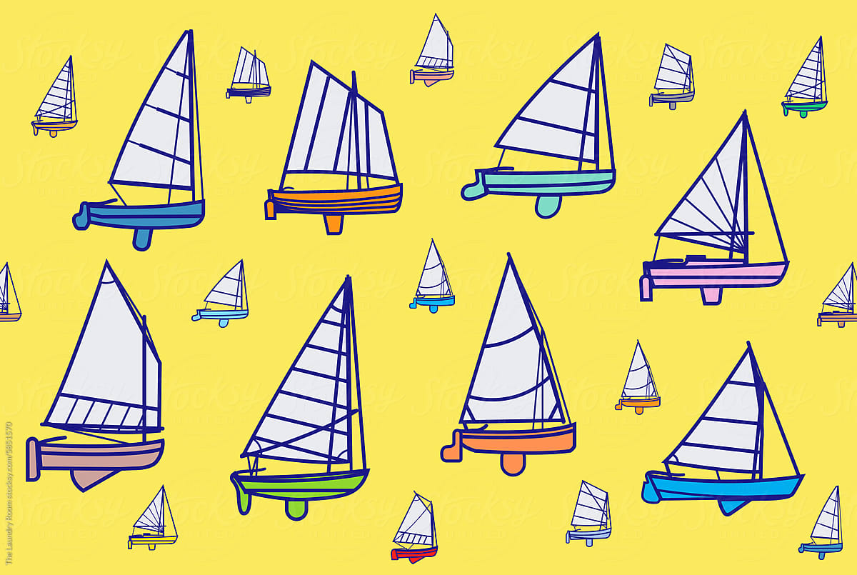 Small Sailboat Pattern on Yellow Background. Seamless Pattern