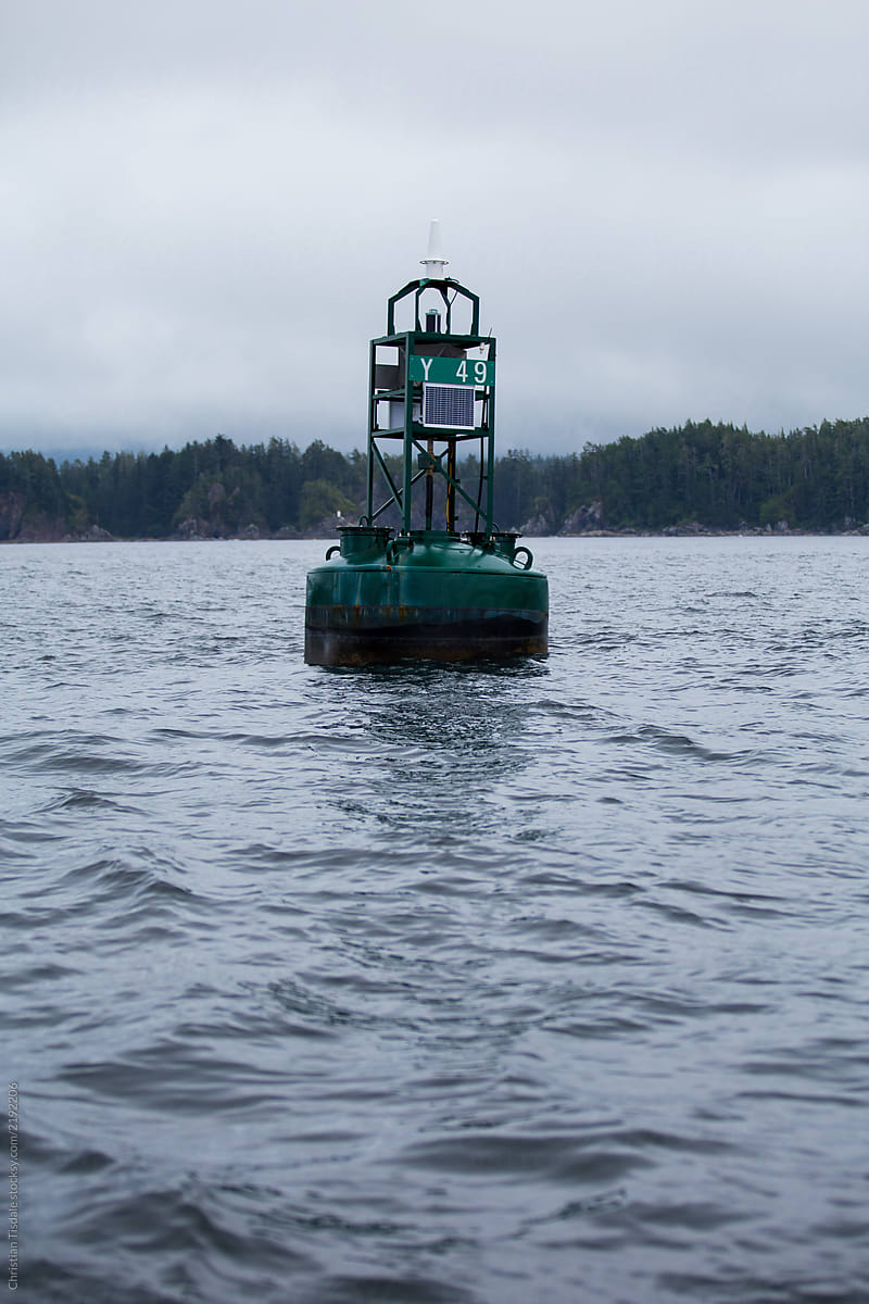 A navigation buoy on the coast of Vancouver Island