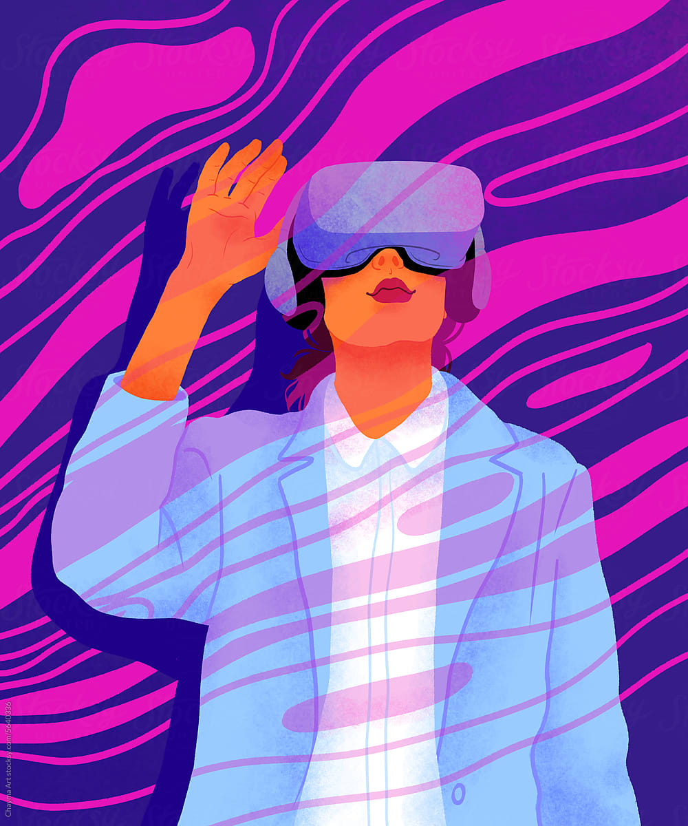 illustration of a woman wearing a virtual reality headset