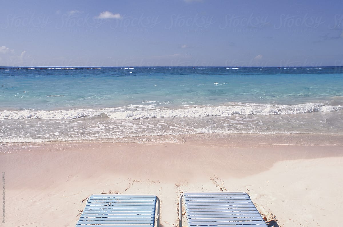 Two beach chairs on Pink Beach, Bermuda