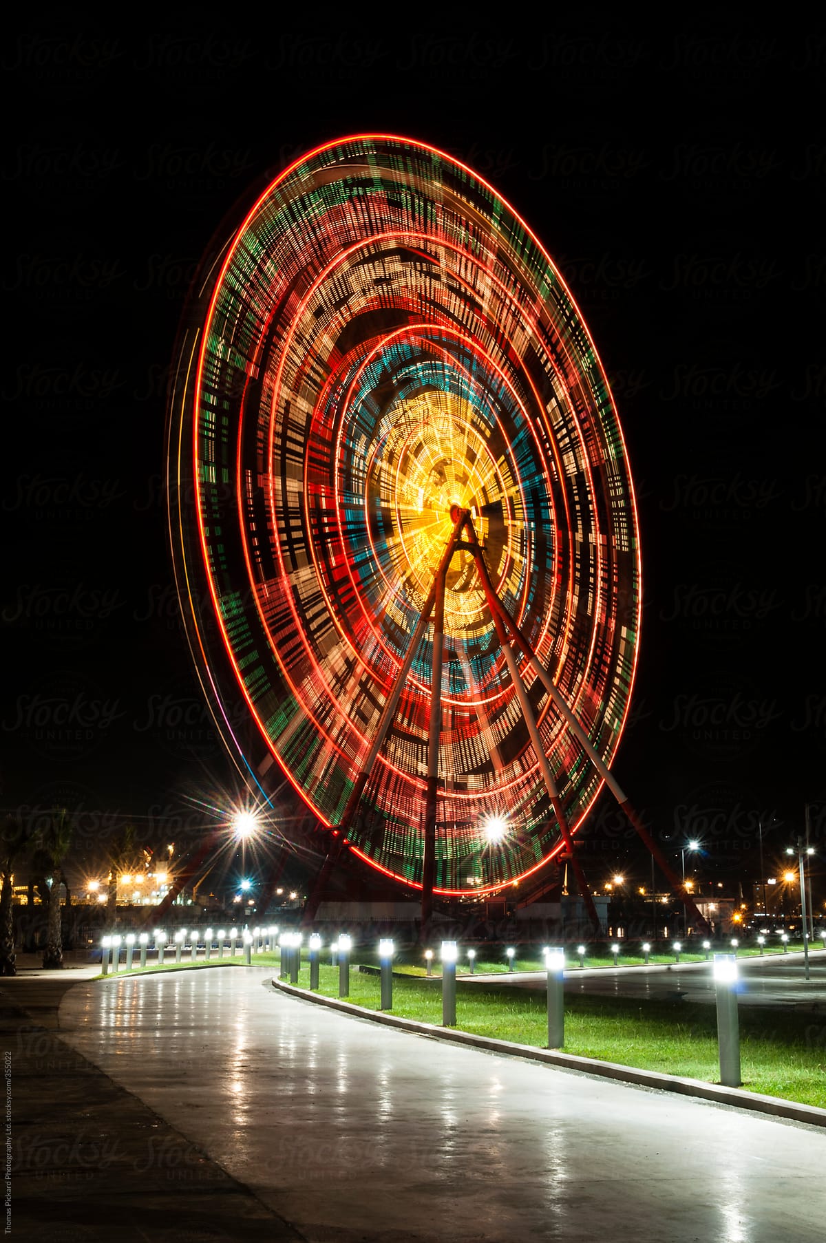 Spinning ferris wheel at  night, Batumi, Georgia.