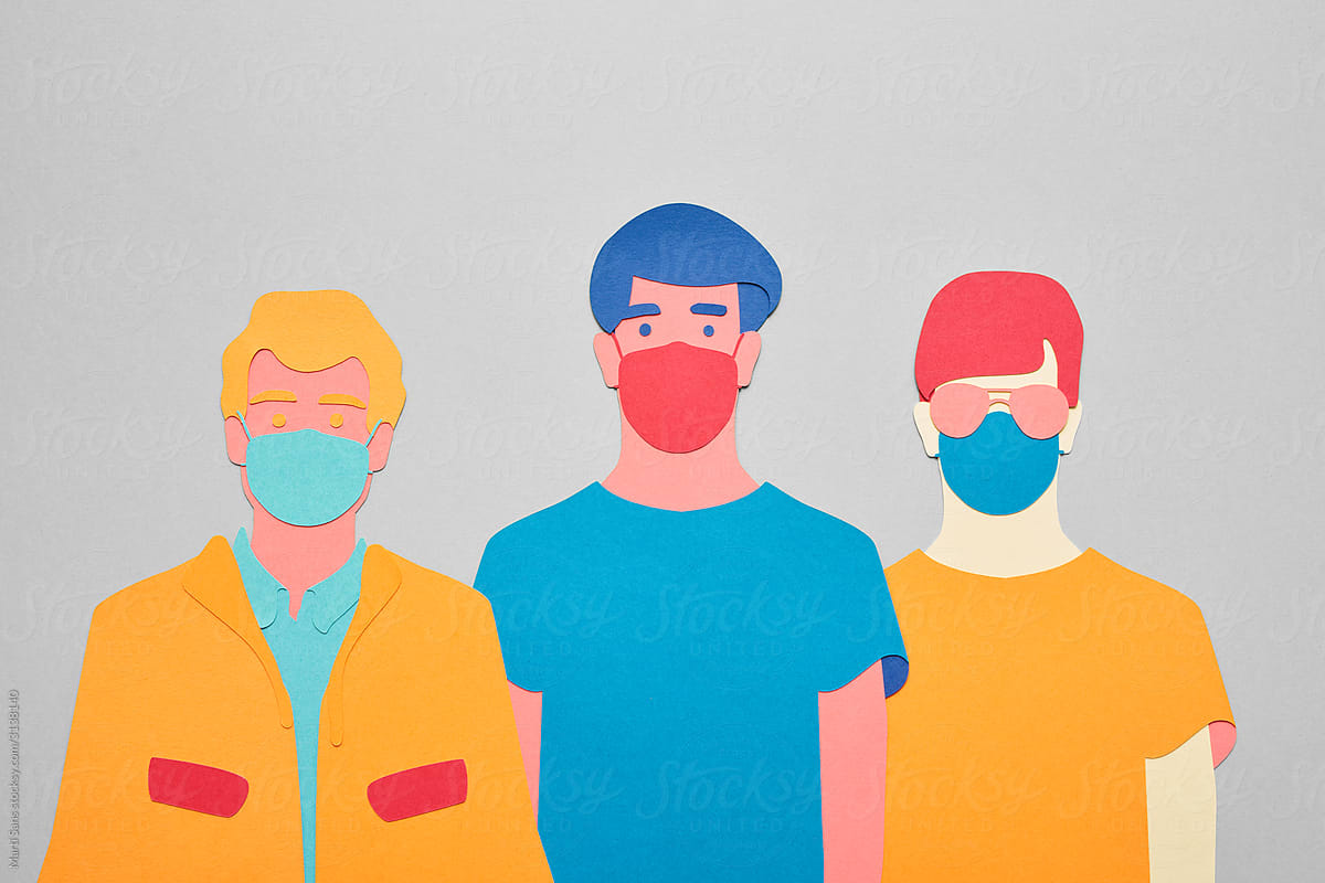 Illustration of people wearing a face mask.