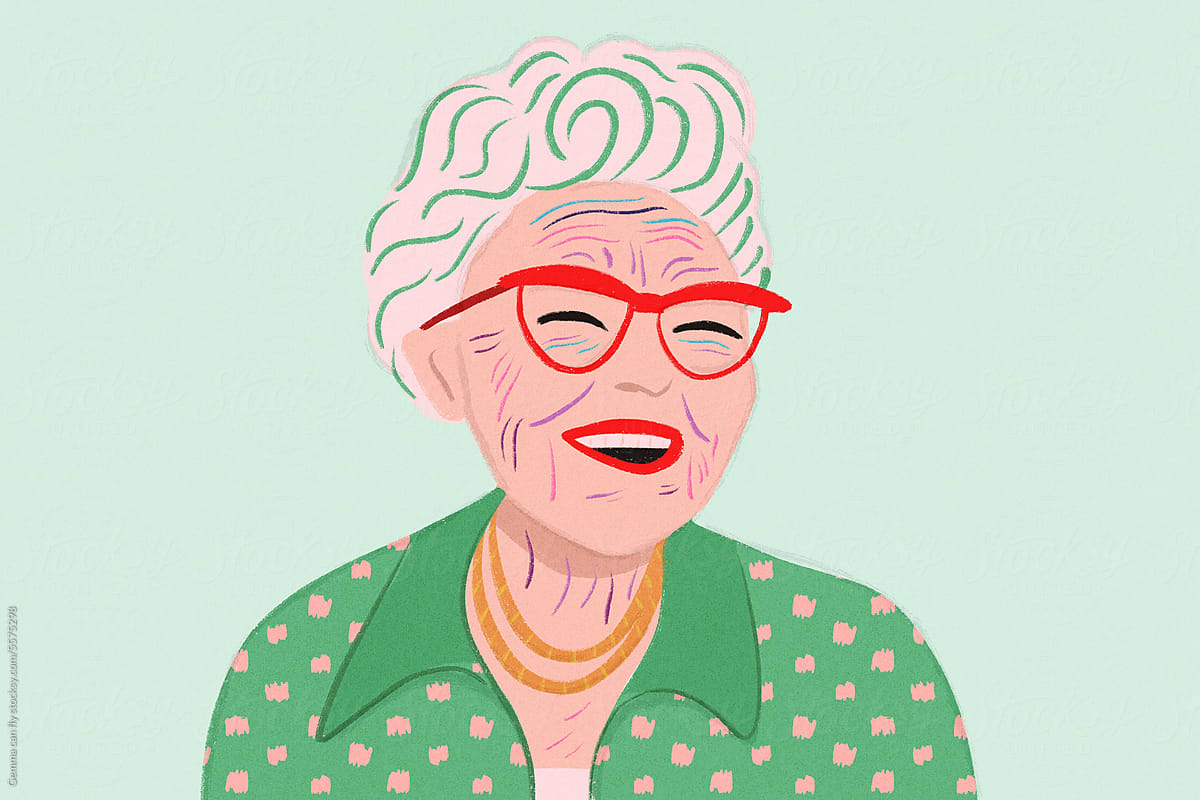 Happy senior woman laughing illustration