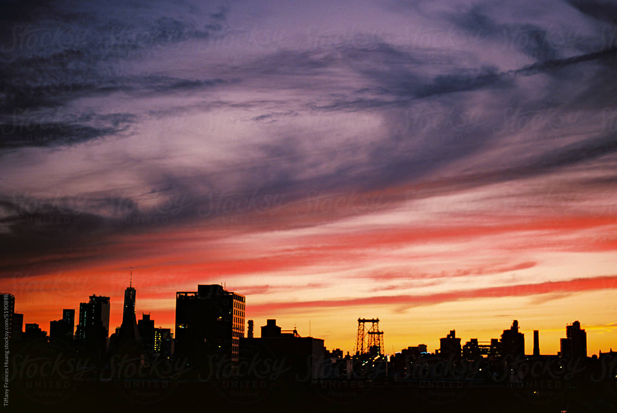 New York From Brooklyn Saturated Stark Sunset Cityscape