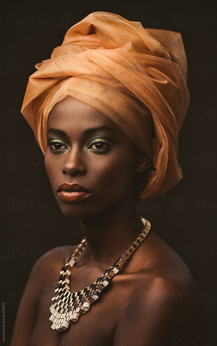 African Woman With An Orange Turban By Lumina 