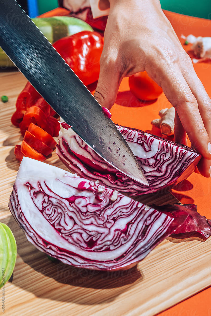 detail of sliced red cabbage