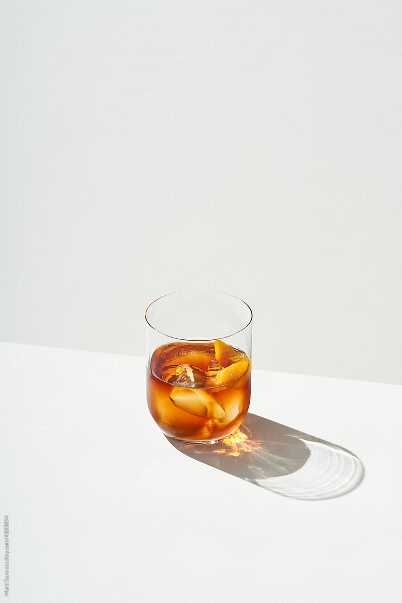 Glass cup with boulevardier cocktail