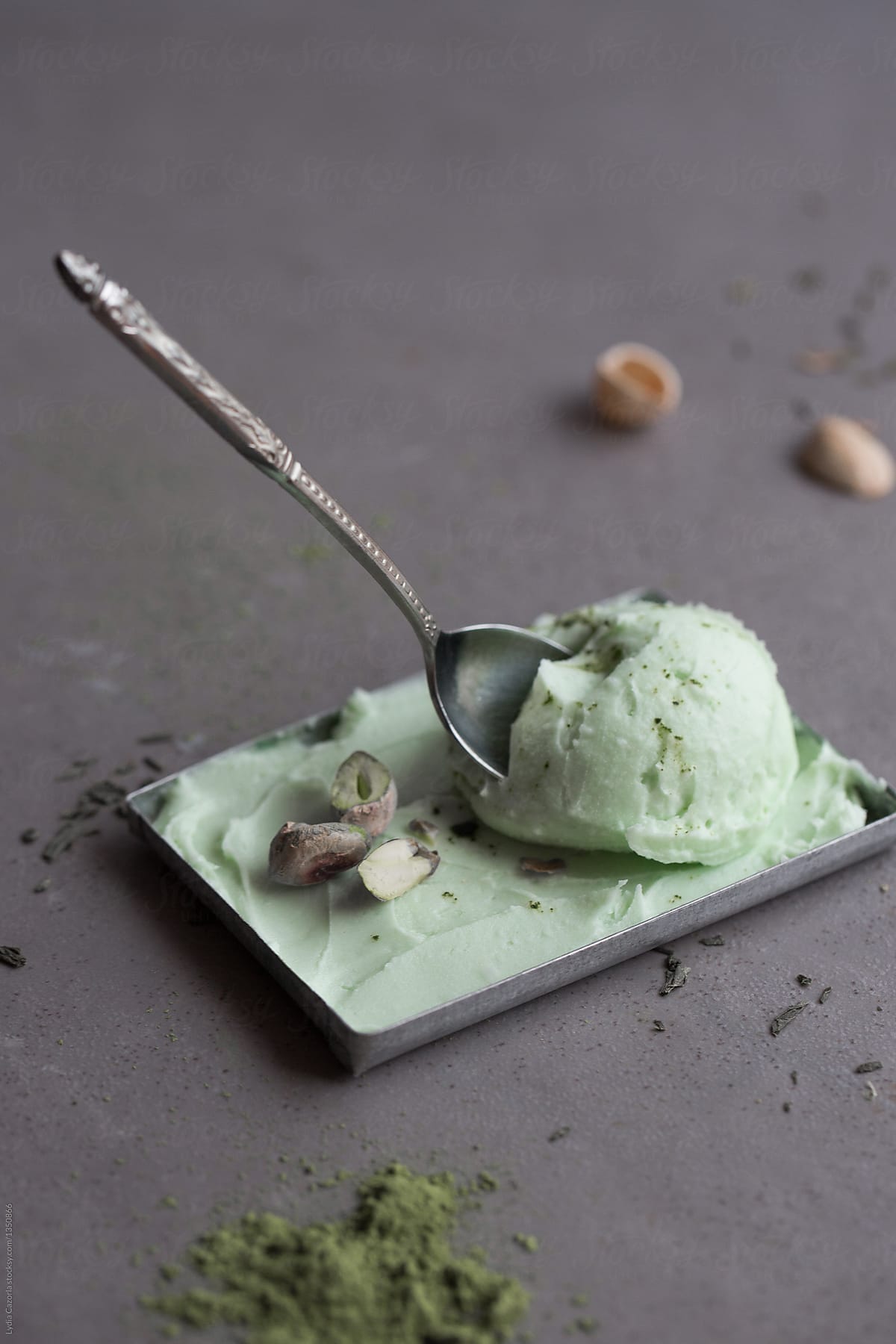 Green tea ice- cream with pistachios