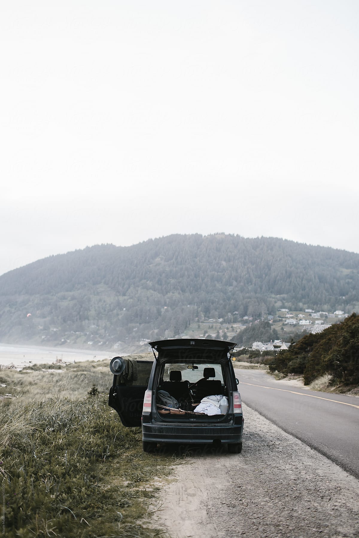 car parked on the coast for camping