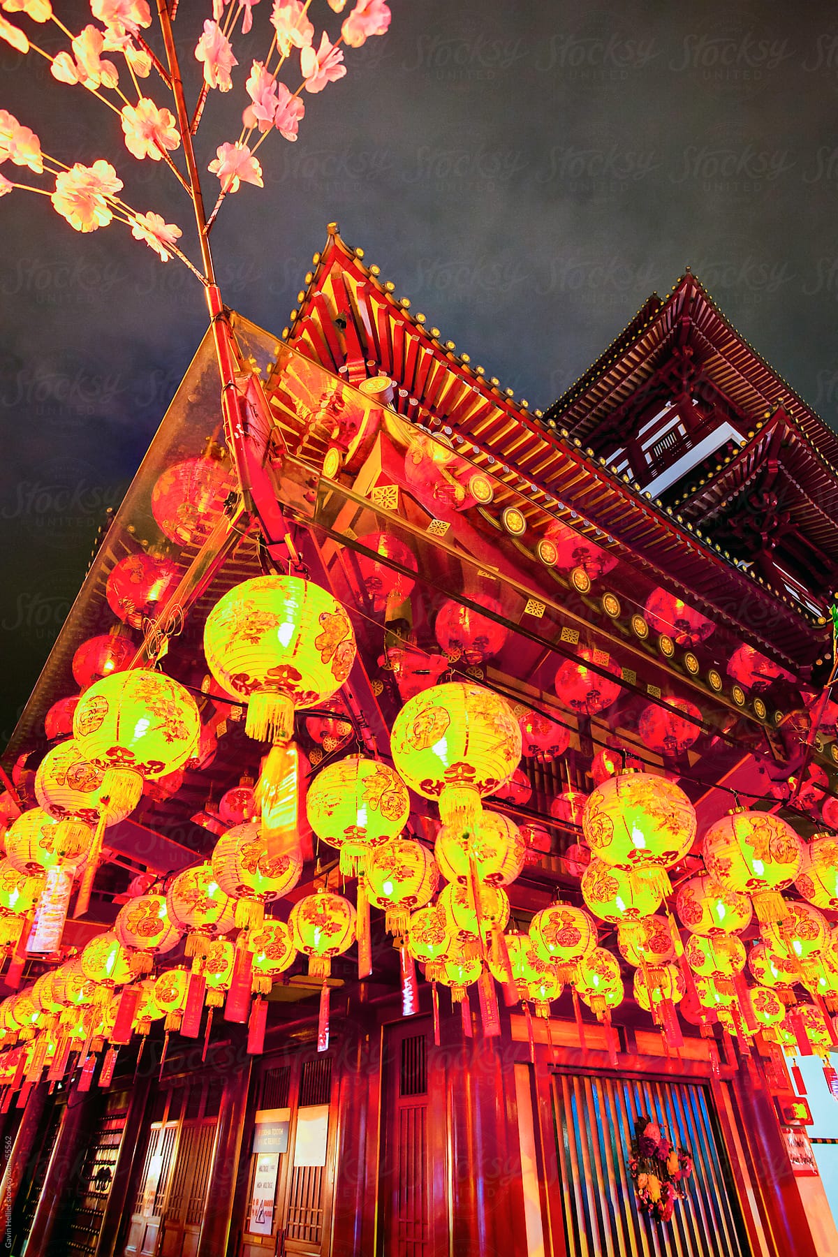 Lanterns hanging outside the New Buddha Tooth Relic Temple on South Bridge road in Singapore