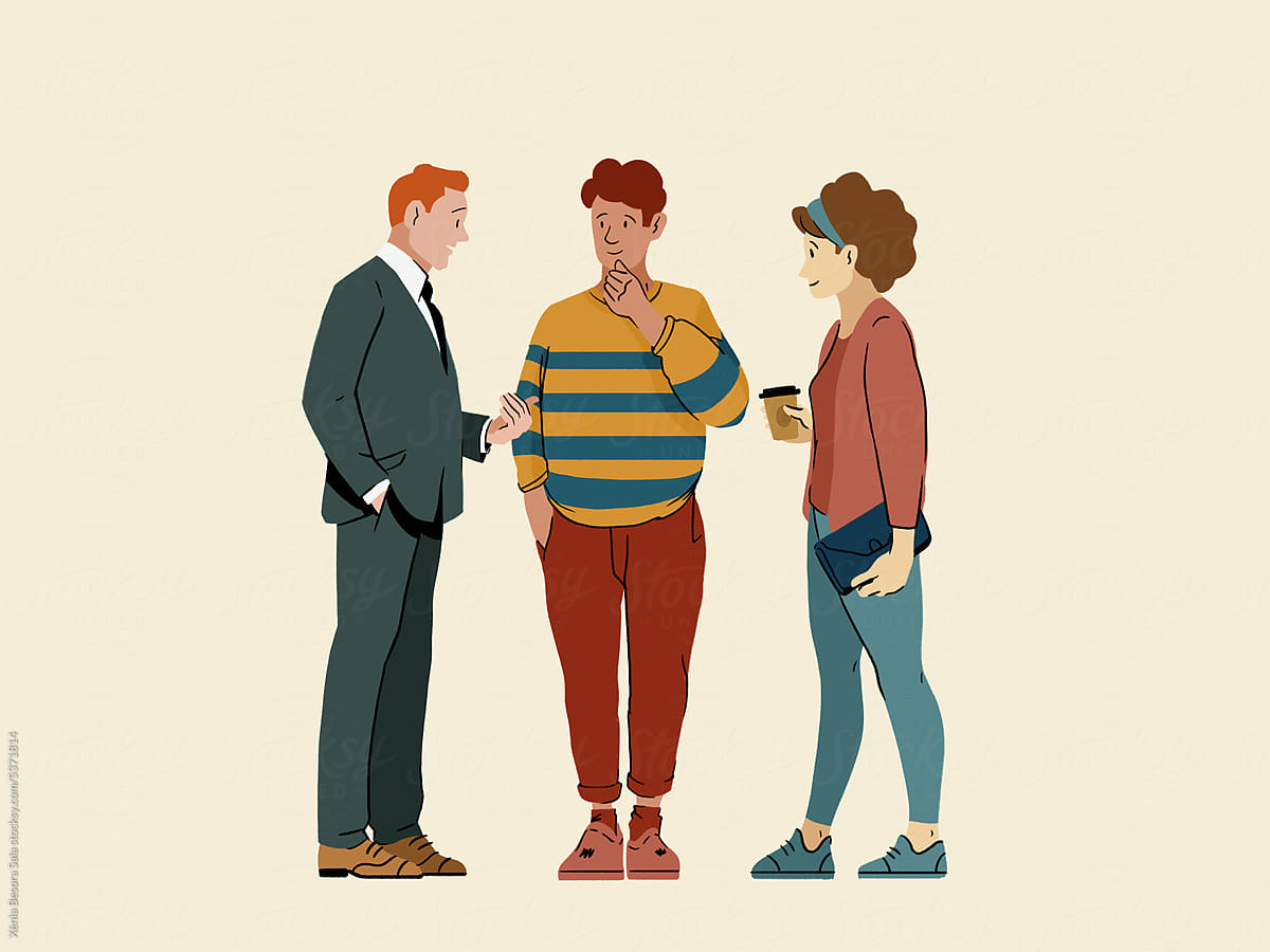 Illustration of coworkers talking during break