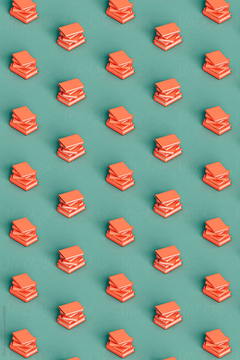 isometric pattern of stacks of pink books