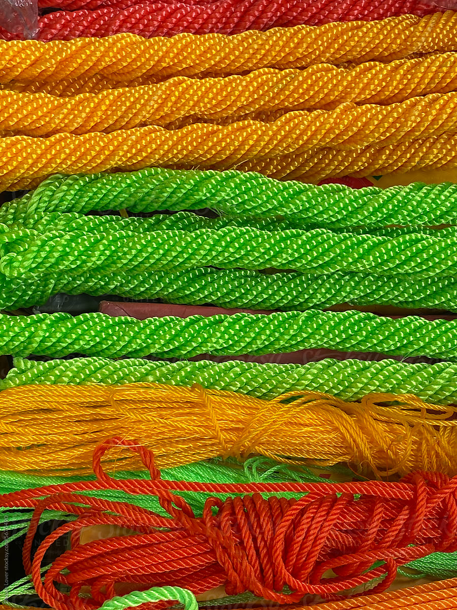 Colorful nylon thread selling in a small shop