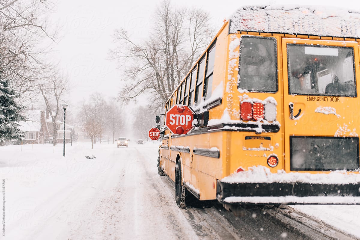 A school bus on a snowy road
