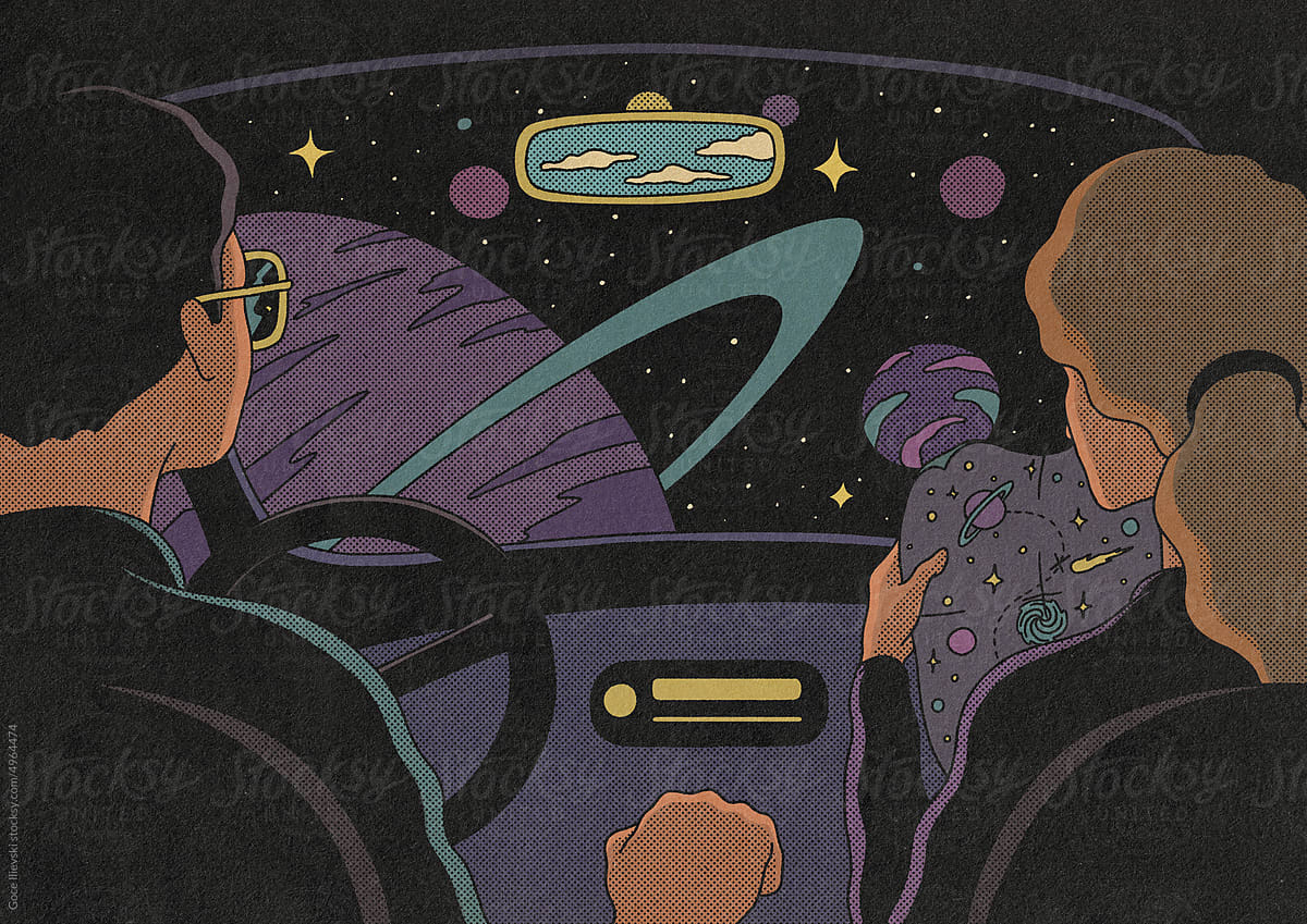 Couple Traveling In Space Automobile