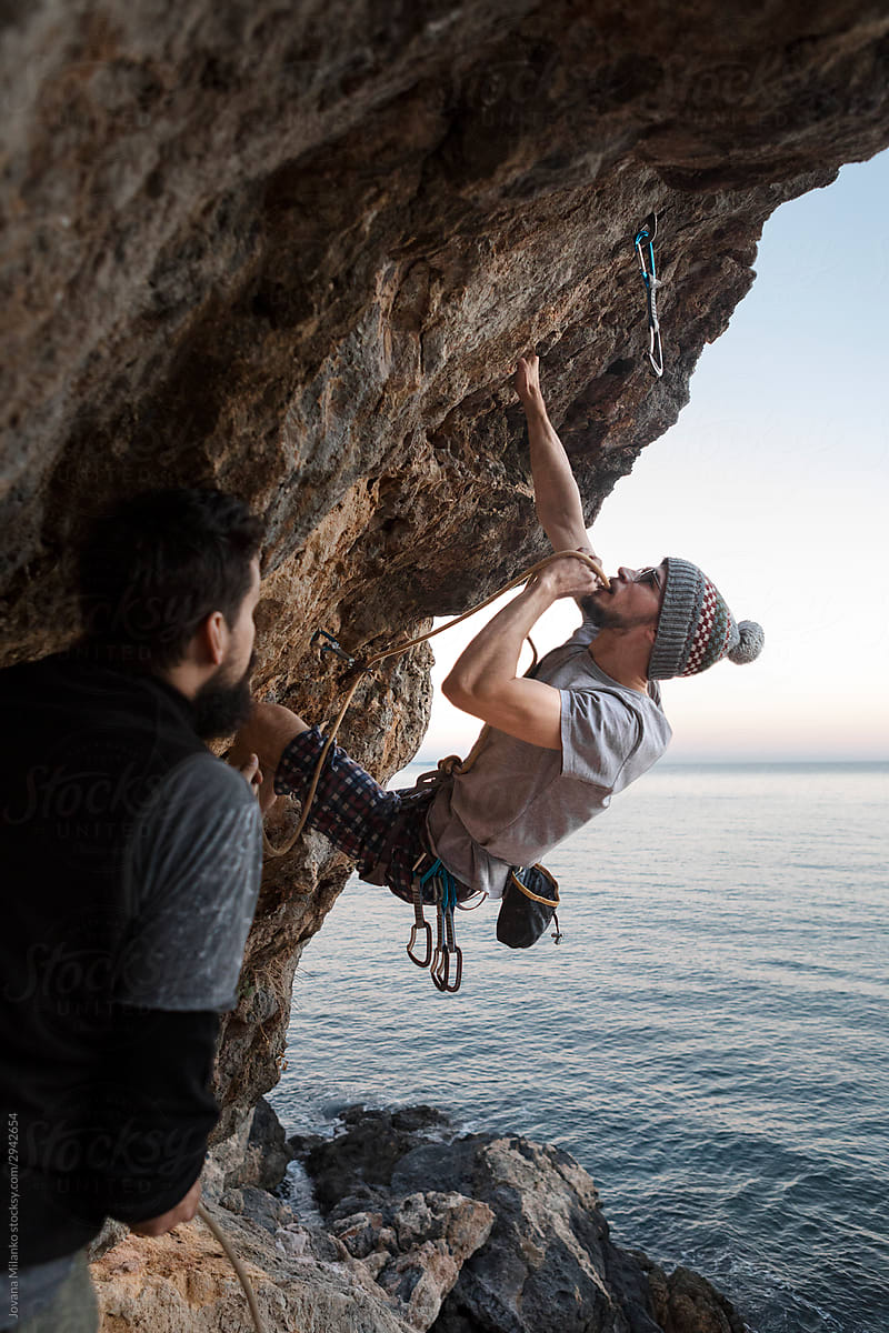 Rock climbing an overhang