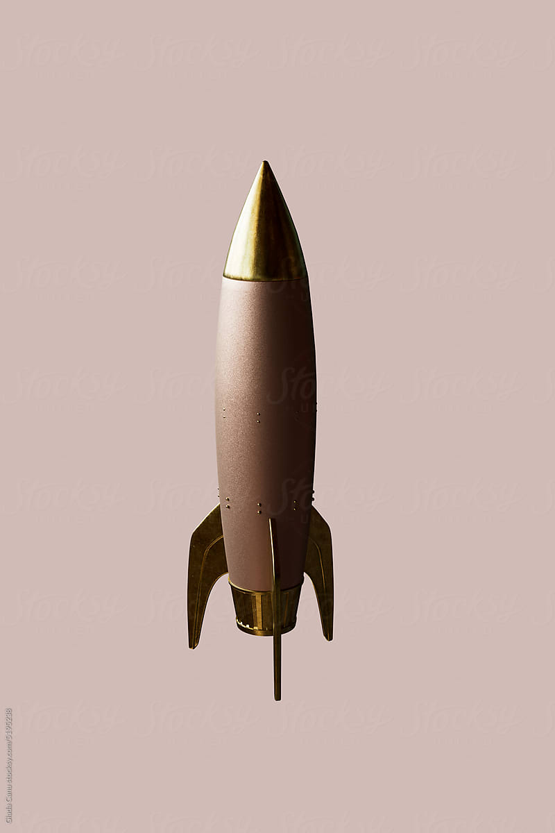 3d space rocket on a pink background.