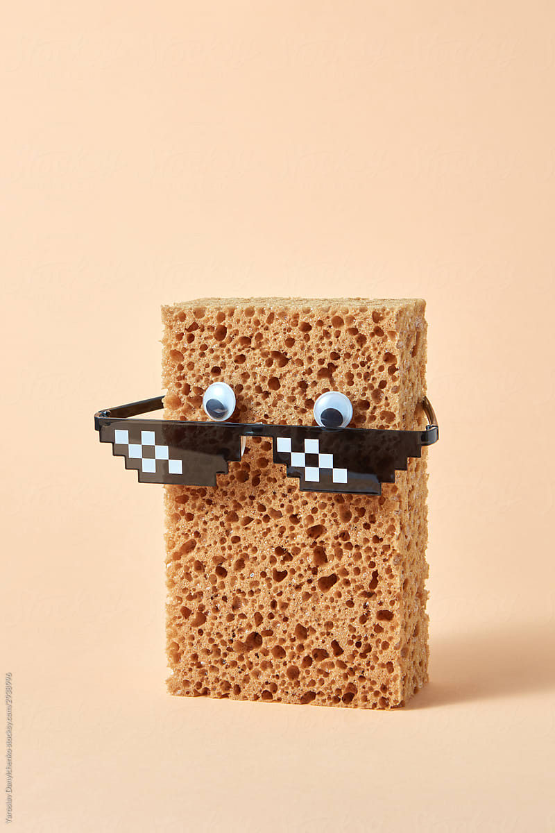 Pixel art glasses on a sponge.