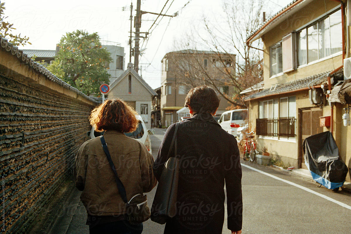 Analog picture of asian couple in Japan