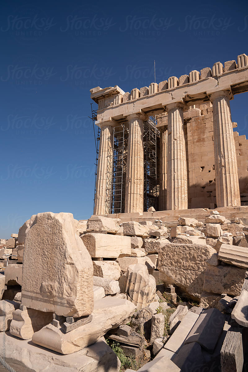Parthenon Ruins At Sunny Day
