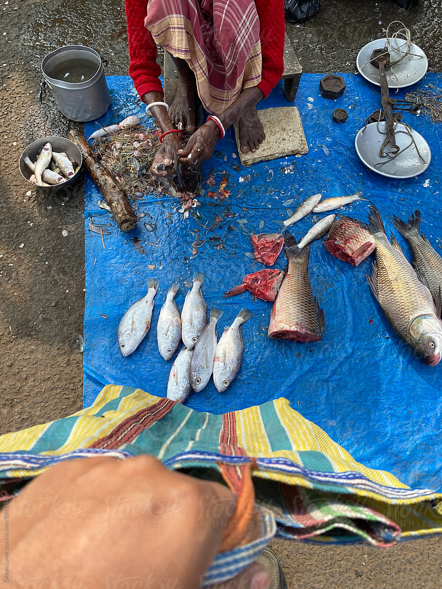 Sea And River Raw Fishes Are Selling In A Small Local Market