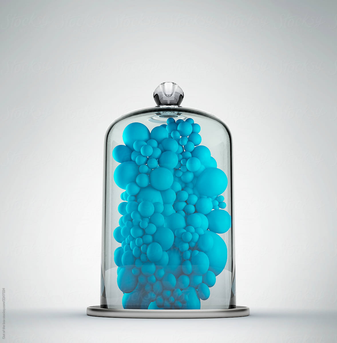 Bell jar full of blue spheres