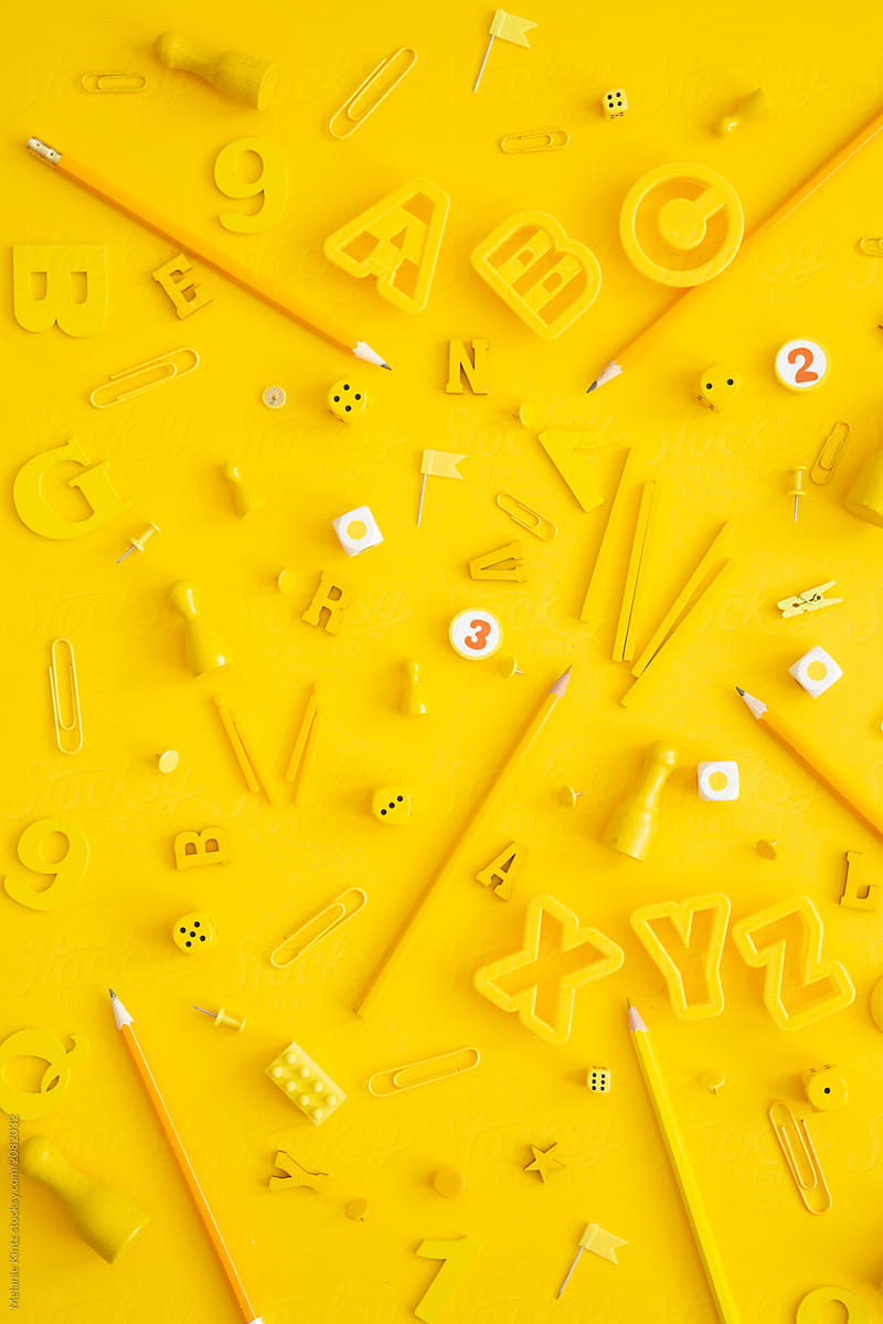 Flatlay Of Yellow School Objects On Yellow Background By Melanie Kintz Back To School Yellow