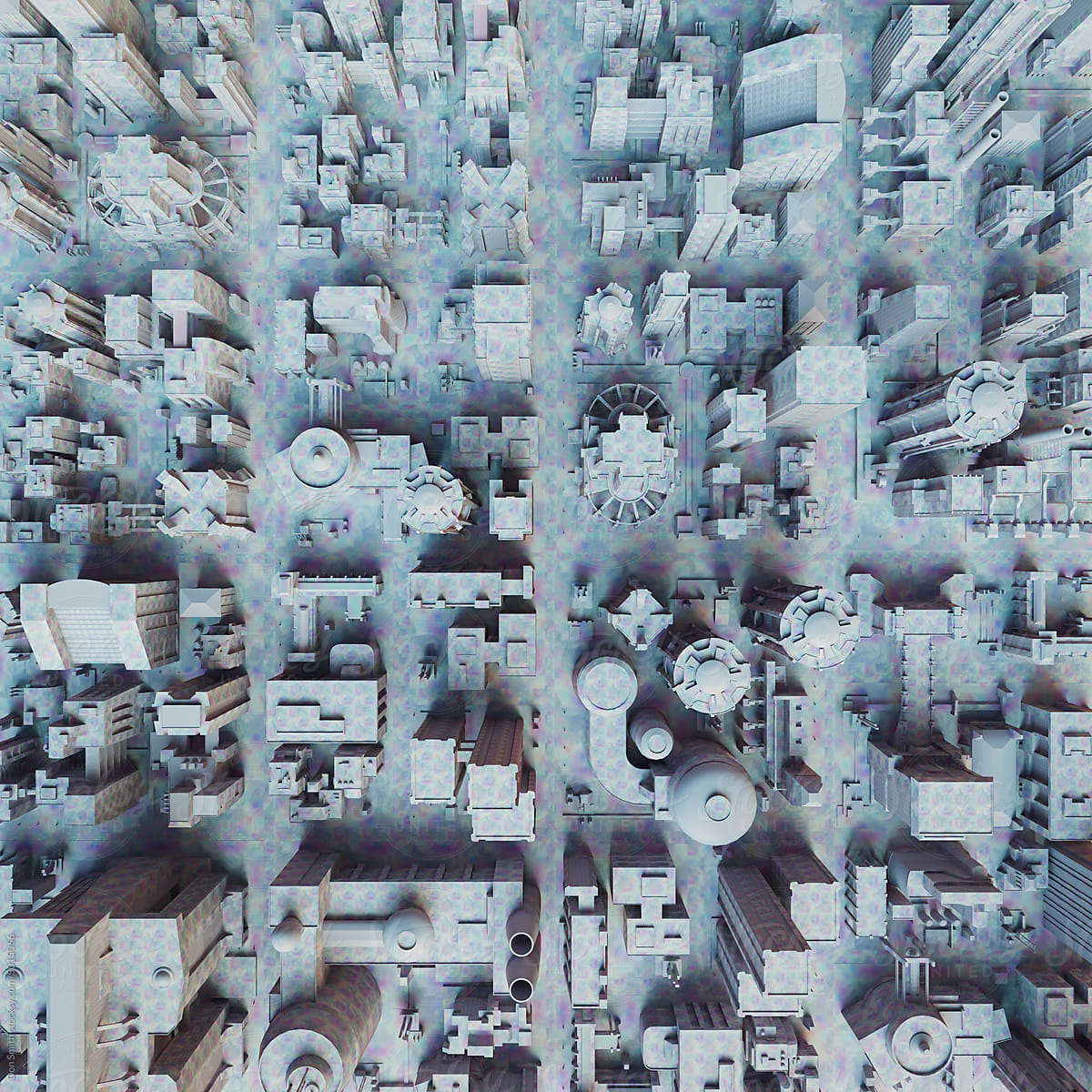 Virtual city overhead view