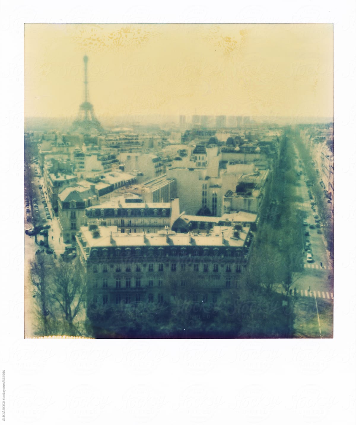 Polaroid Looking Across The City Of Paris, France Towards The Eiffel Tower