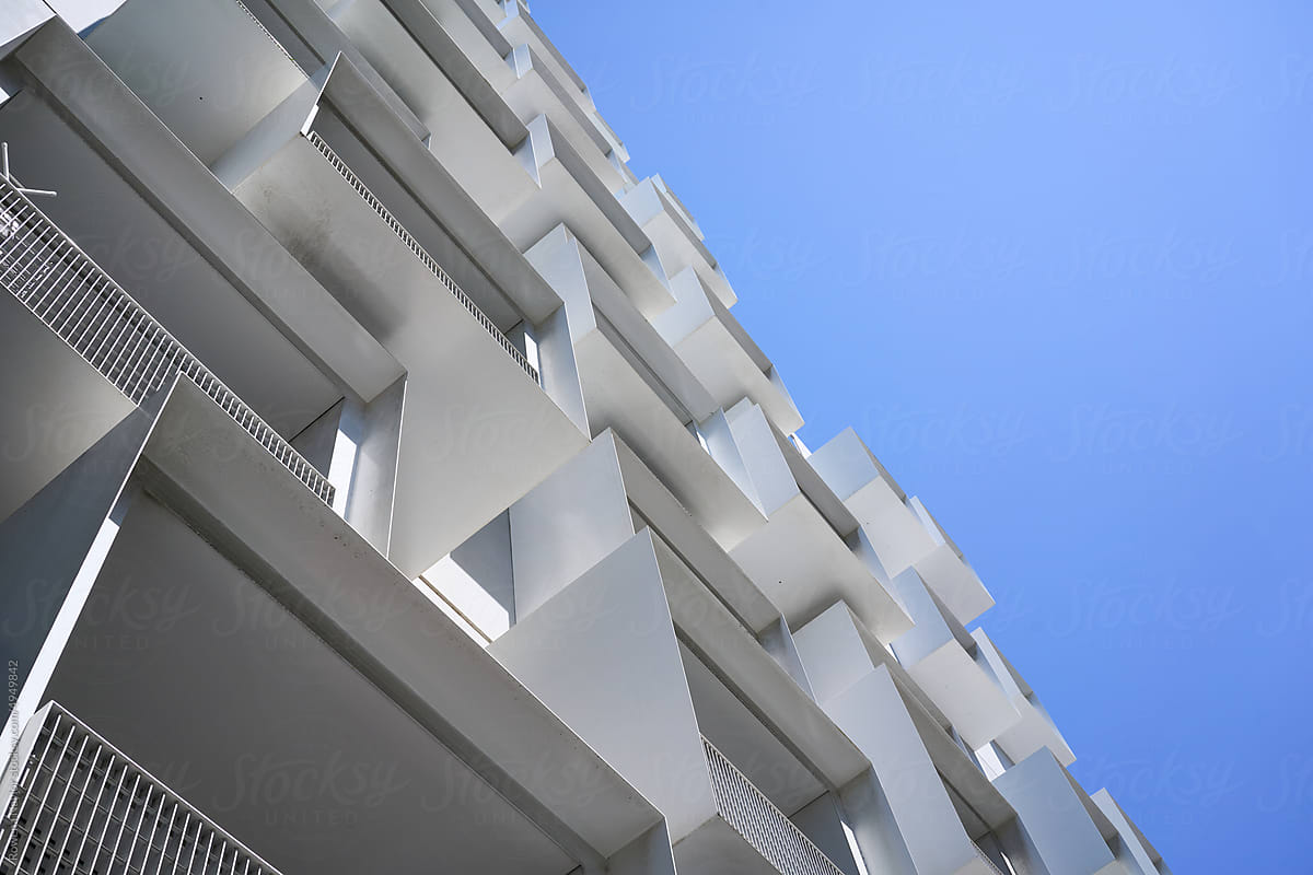 White metal facets of apartment building detail