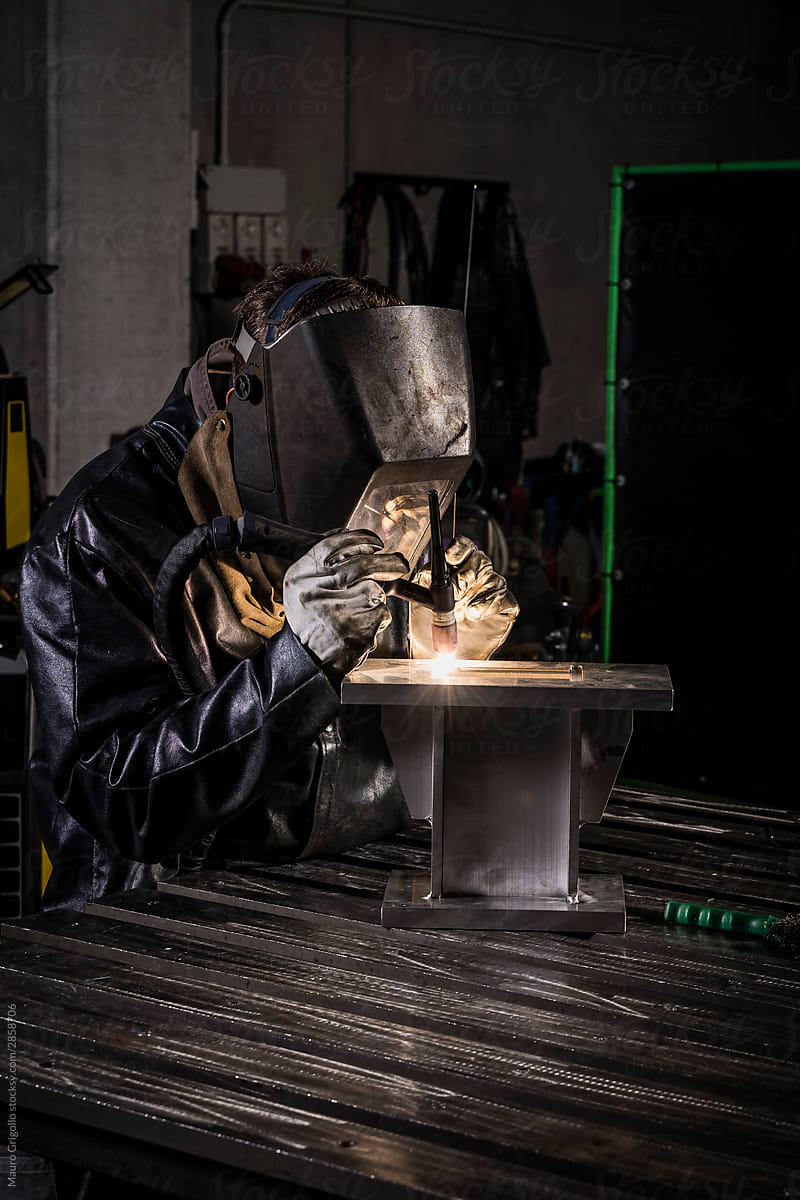 Welder at work in the factory