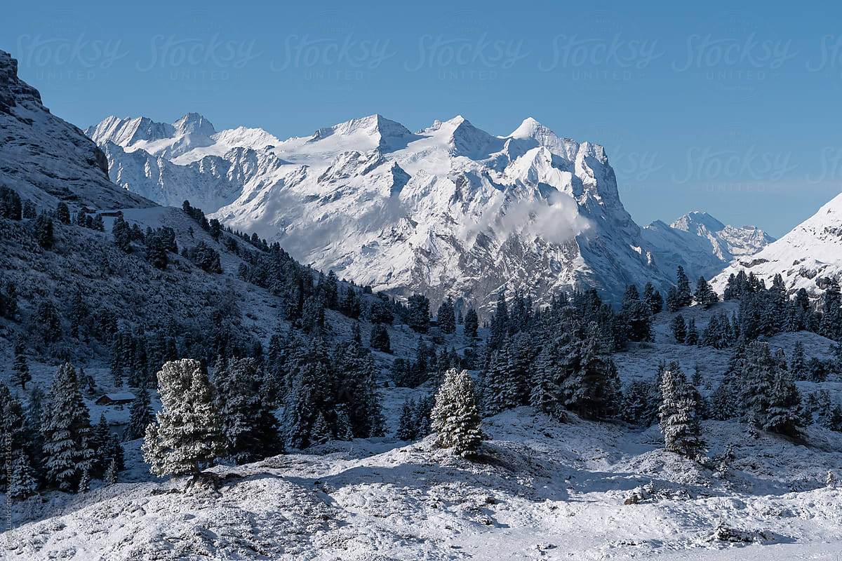 Characteristic mountain peaks in the alps in winter