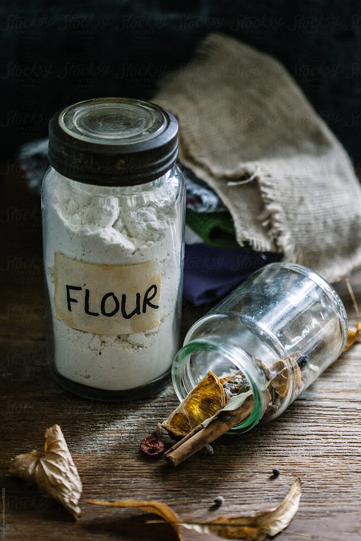 Glass jar of flour.