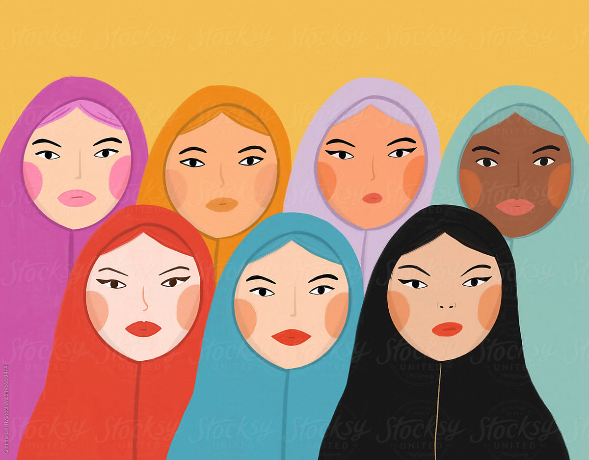 Muslim women group portrait In Hijab