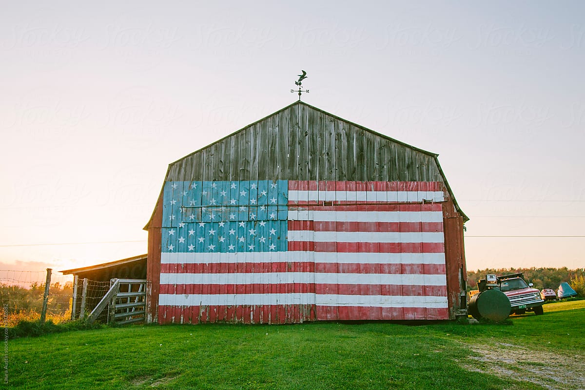 Vermont Barn With American Flag