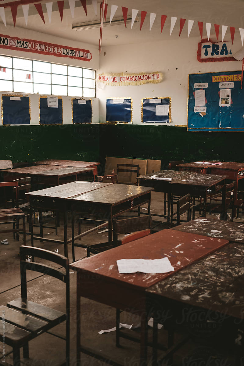 messy public school classroom