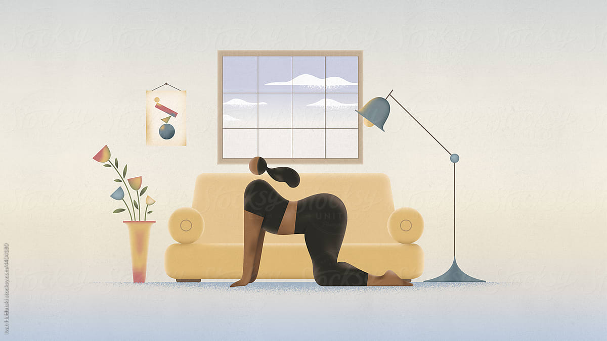 black woman doing fitness exercise. Yoga meditation.