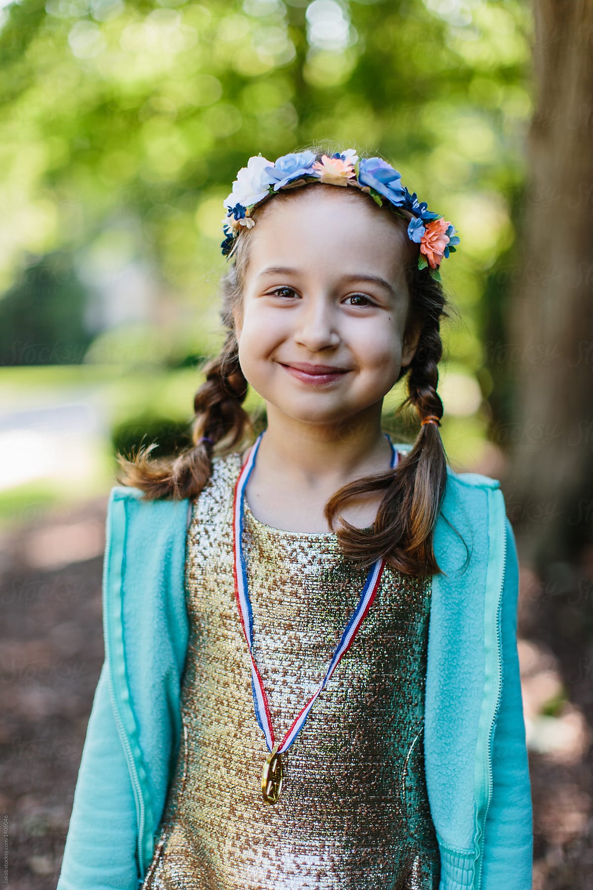 Portrait of a beautiful young girl wearing  a medal around her neck