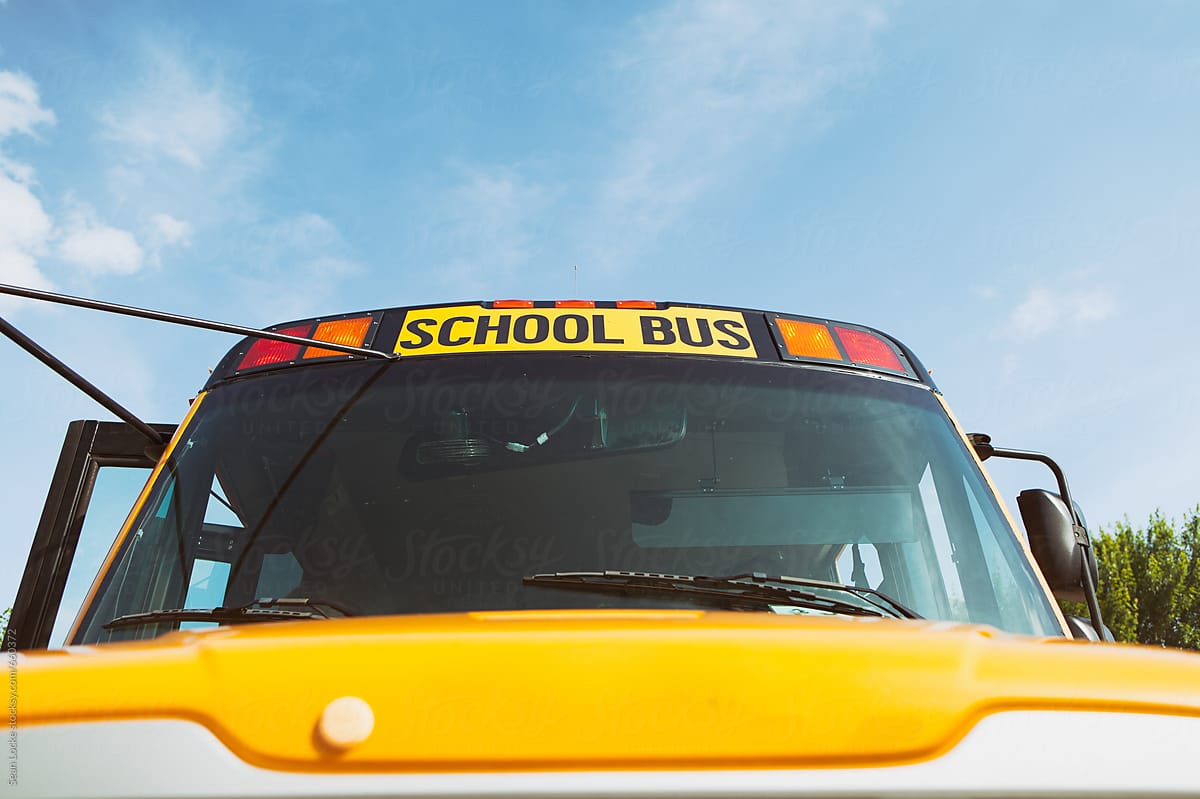 School Bus: Front Hood And Windshield Of Bus