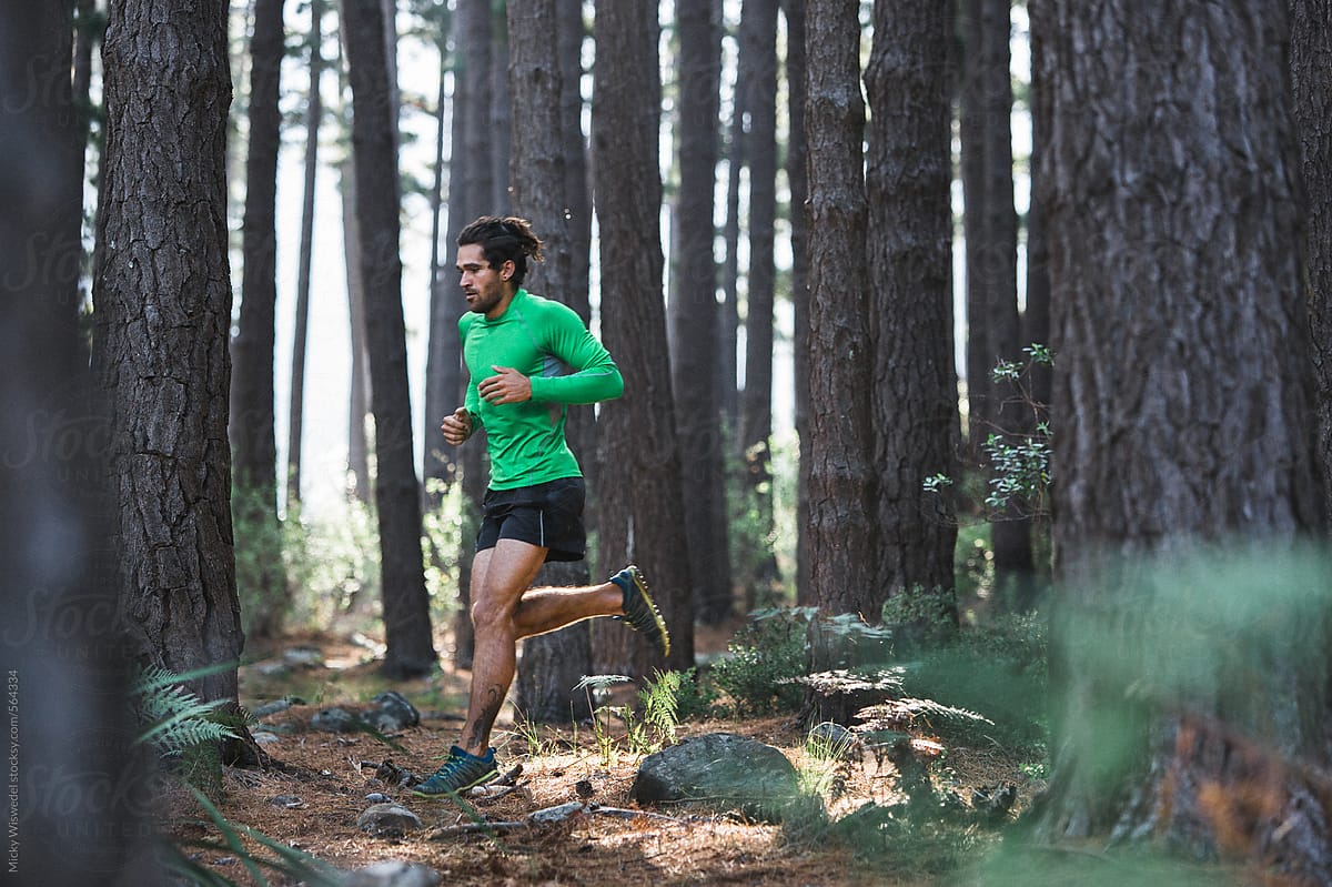 running outdoors in a forest