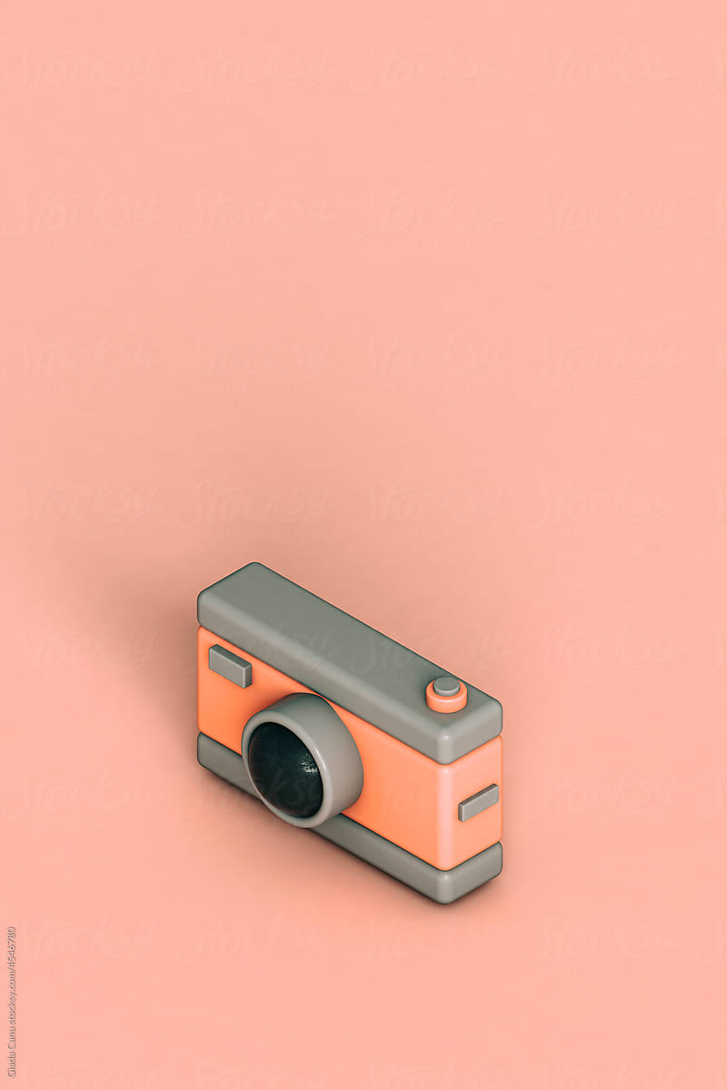 a pink camera with copy space. 3d render
