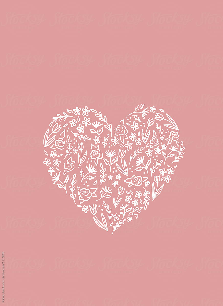 Floral heart. Postcard on Valentine's Day.