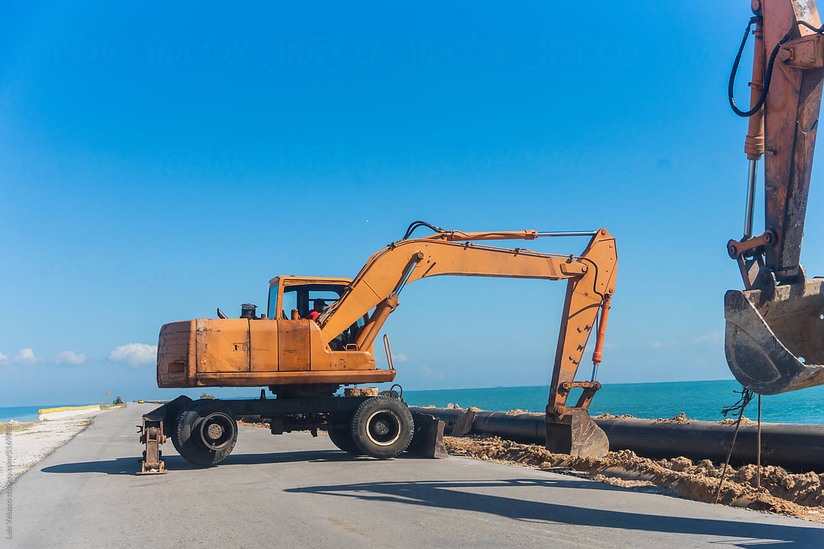 Excavator Working On A Road In Cuba
