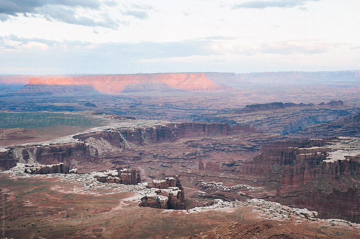 Distant canyons in canyonlands national park at sunset